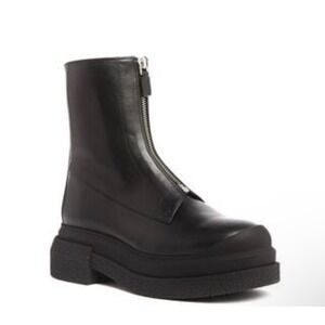 New! Stuart Weitzman Charli Zip Sportlift Lug Sole Booties Black Leather Size 10